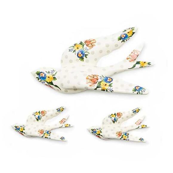 MACKENZIE-CHILDS Wildflowers Swallowtail Wall Decor Grey White Bird Art NEW - Picture 3 of 3